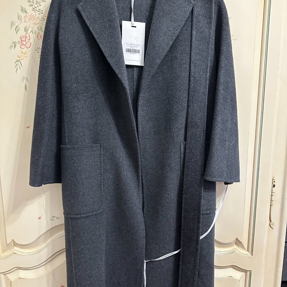 The Curated XS Wool Blend Charcoal Belted Pea Coat